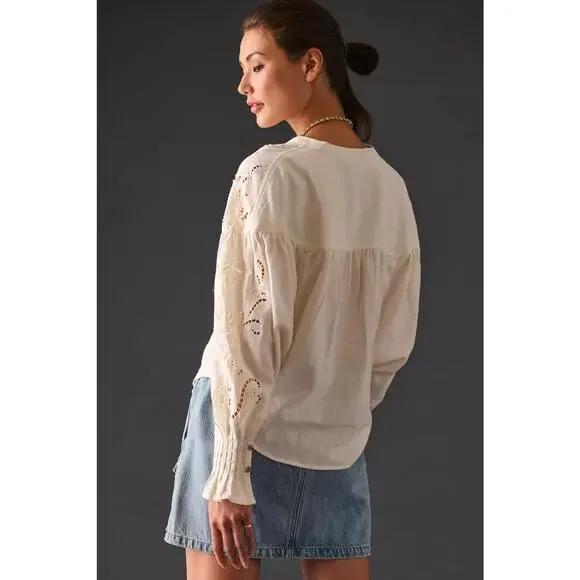 Pilcro Structured Eyelet Blouse L - Picture 4 of 7